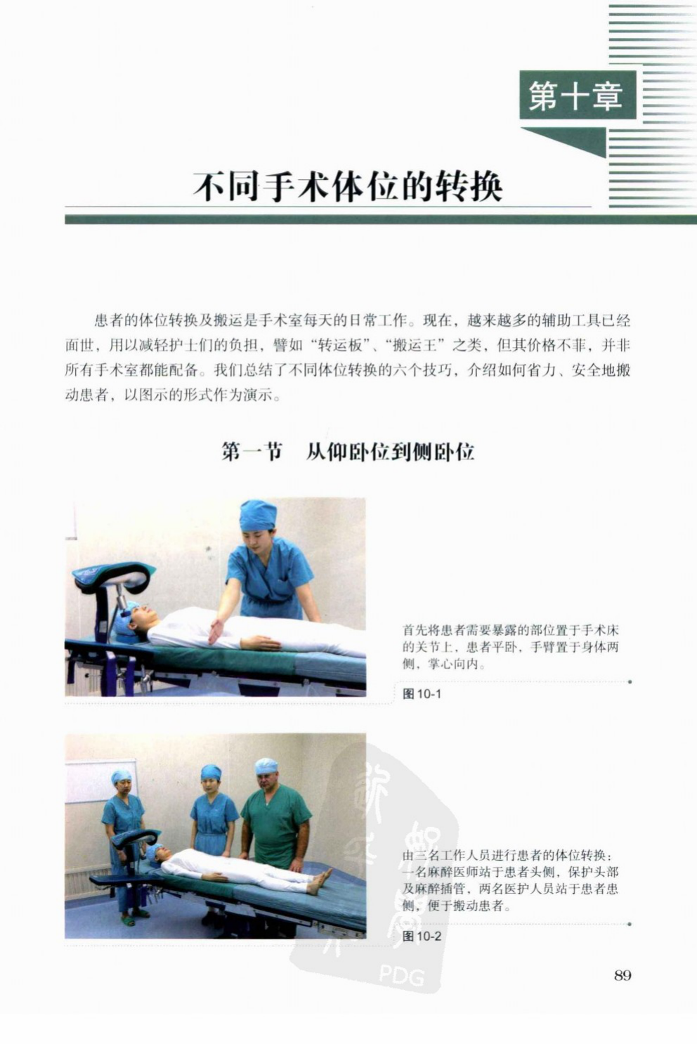 Supine-to-lateral positioning: initial placement and three-person team station.