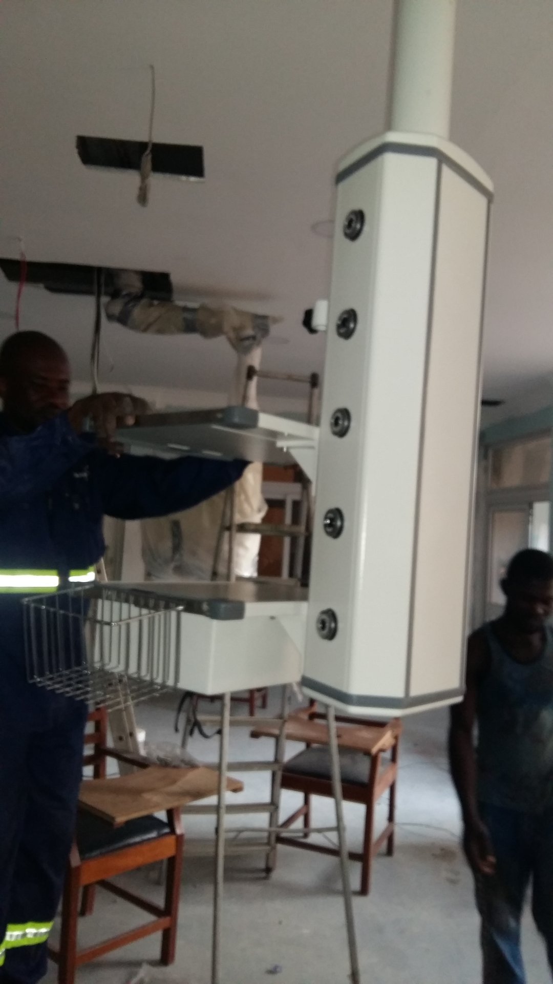 ICU medical pendant installed at RUMA Fertility & Specialist Hospital in Ghana, supplying gases, power, and network to the bedside