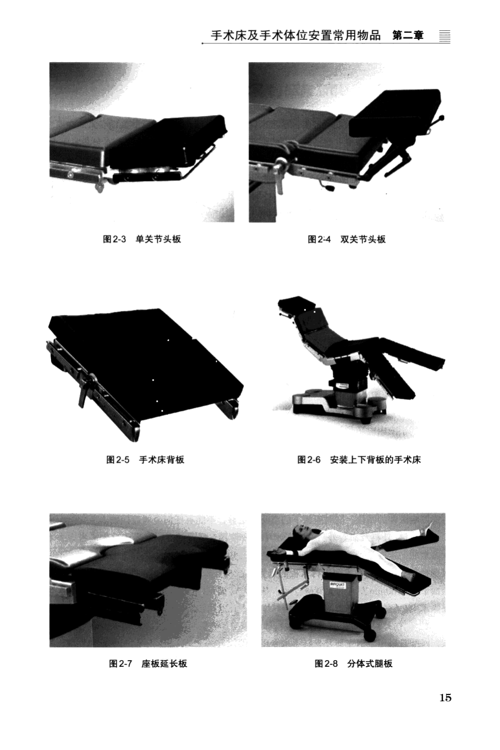 Modular components: single and double head sections, back plate, seat extension, split and integral leg plates.