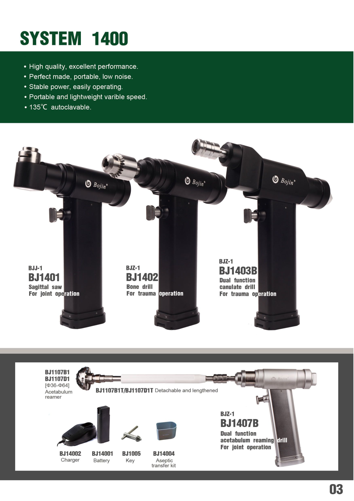 Bojin System 1400 Surgical Power Tool Series — Low-Noise Cordless Orthopedic Line — image 3