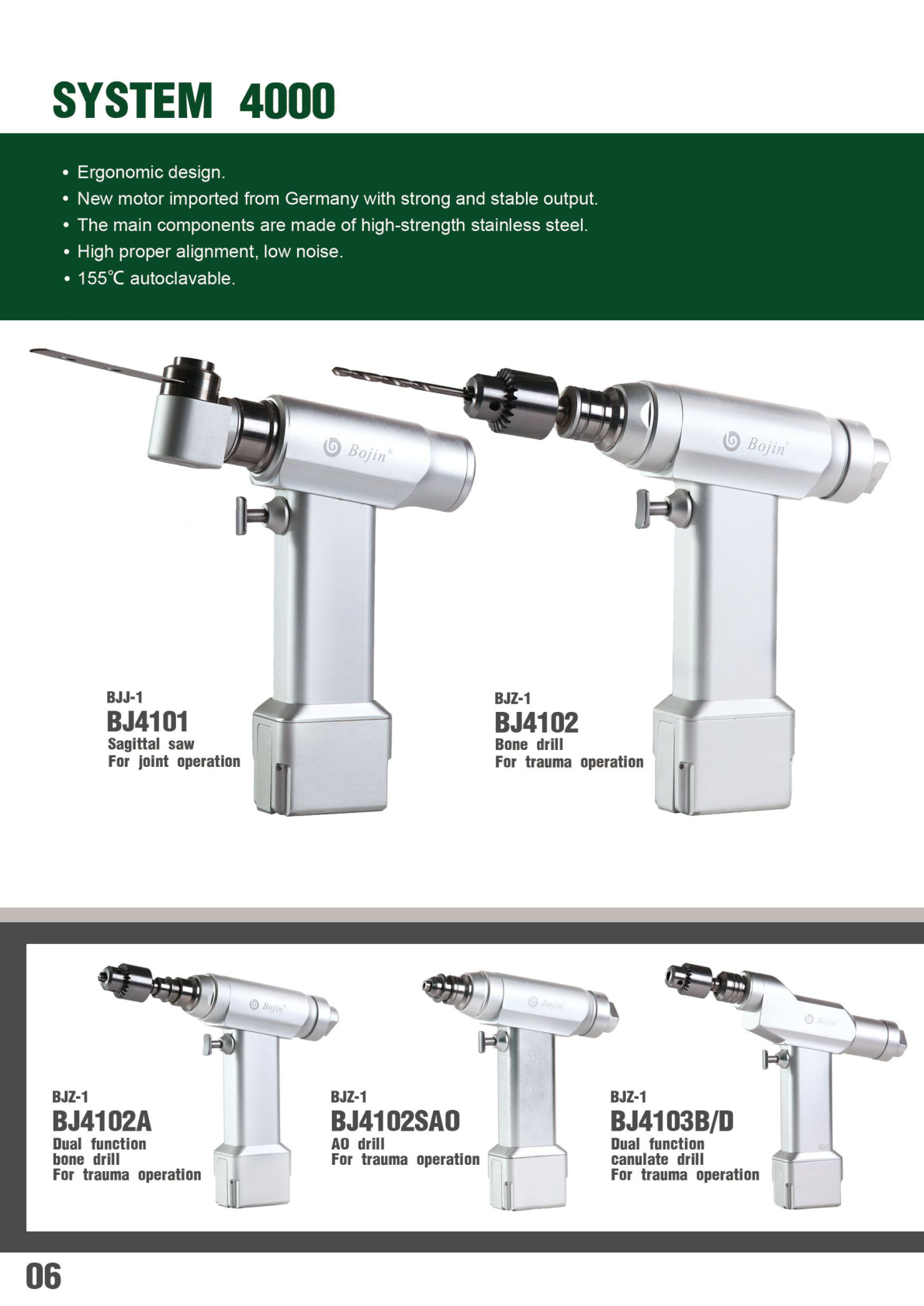 Bojin System 4000 Surgical Power Tool Series — Stainless-Steel 155°C Autoclavable Orthopedic Set
